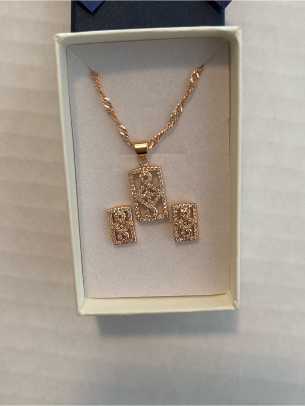 Gold-Tone Rectangular Pendant necklace and Earrings Set - Women's Jewelry